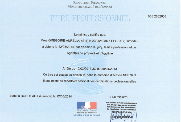 titre professionnel diplome APH